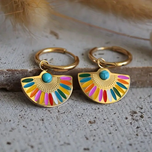 Golden Colorful Enamel Earrings