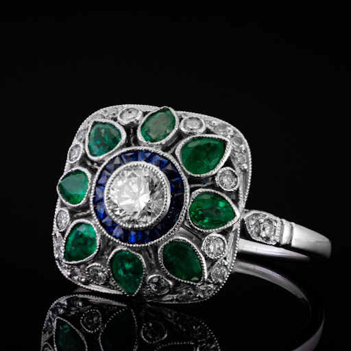 Flower Green Crystal Bright Ring