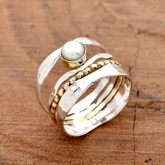 White Stone Layered Silver Ring