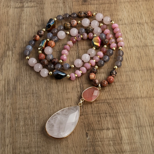 White Stone Pendant Colorful Necklace