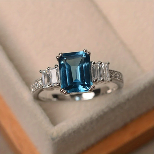 Cubic Blue Sky Crystal Silver Ring