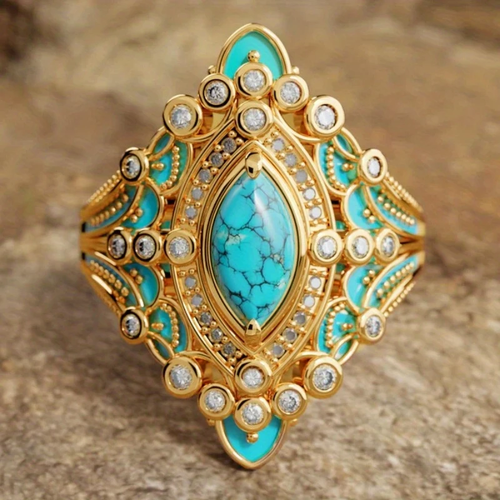 Blue Mandala Gold Crystal Ring