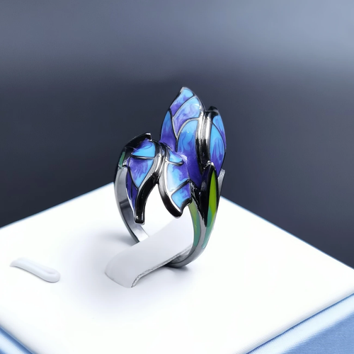 Blue Enamel Leaf Ring