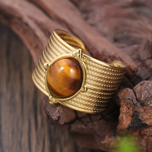 Orange Stone Wide Gold Ring
