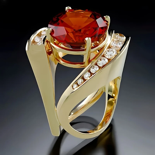 Red Crystalline Golden Ring