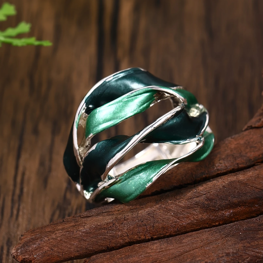Green Silver Layered Ring