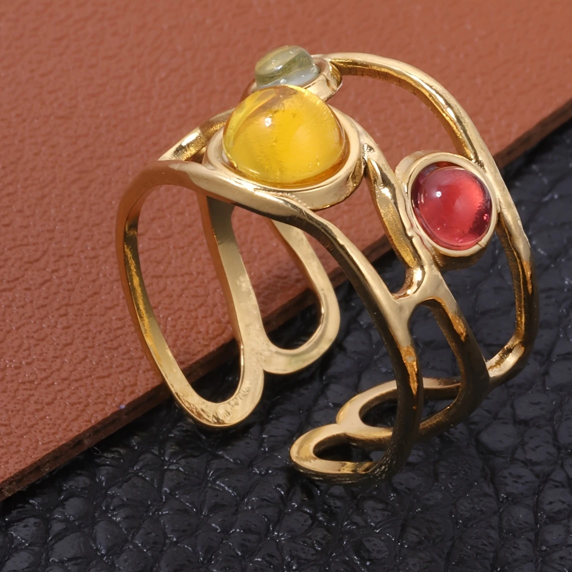Colorful Stones Thin Golden Ring