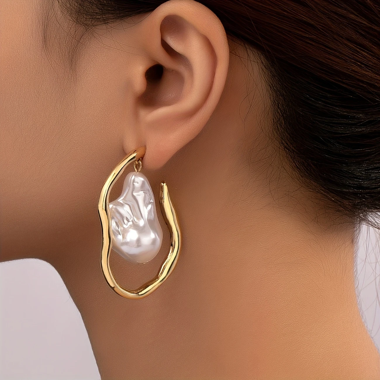 Irregular Gold & Pearl Earrings