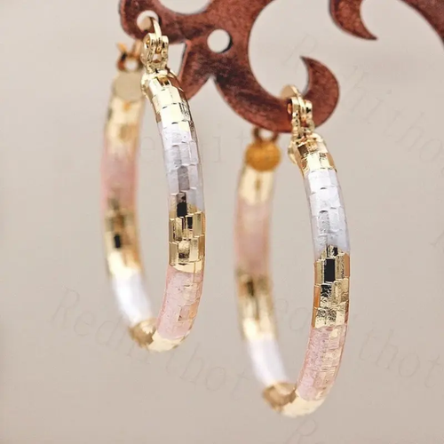 Gold & White Rose Hoop Earrings