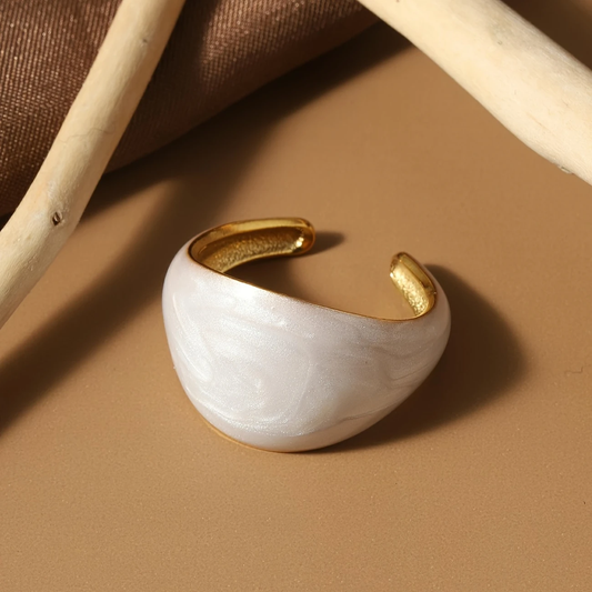 Adjustable White Enamel Golden Ring