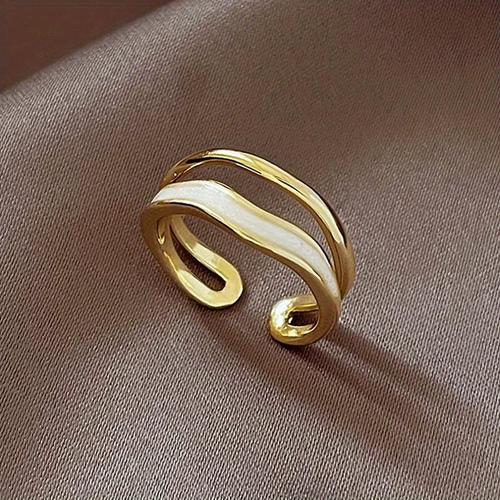 Adjustable White Enamel Layer Golden Ring