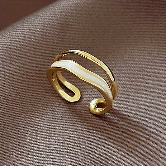 Adjustable White Enamel Layer Golden Ring