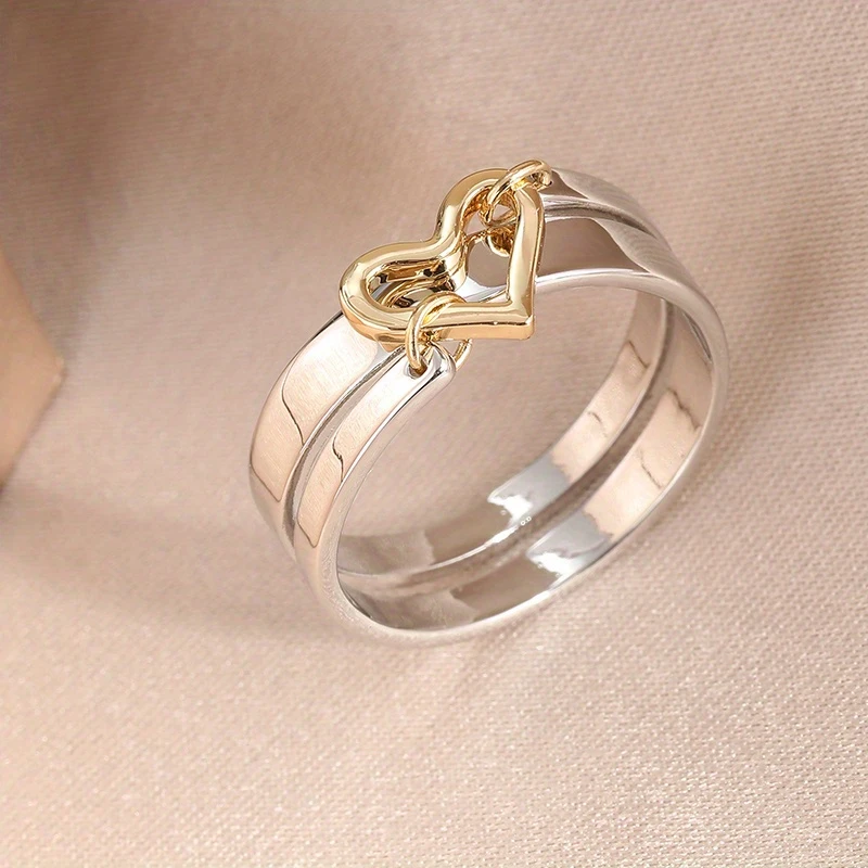 Gold Heart Layered Silver Ring