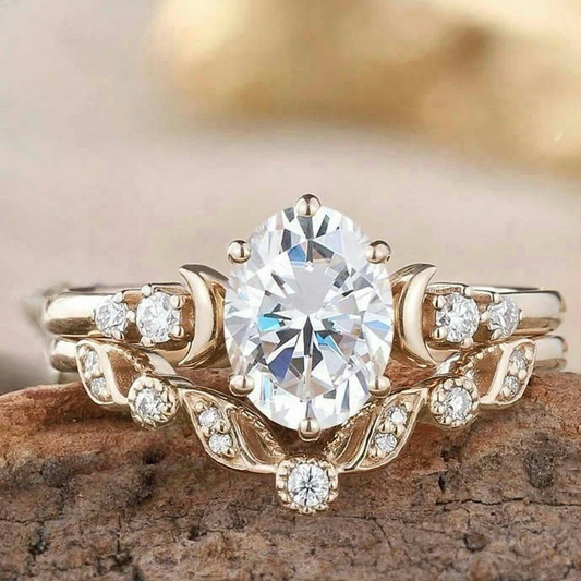 White Oval Crystal Golden Ring