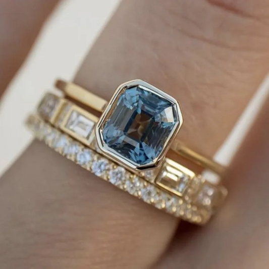 Blue Cubic Glass Ring Set