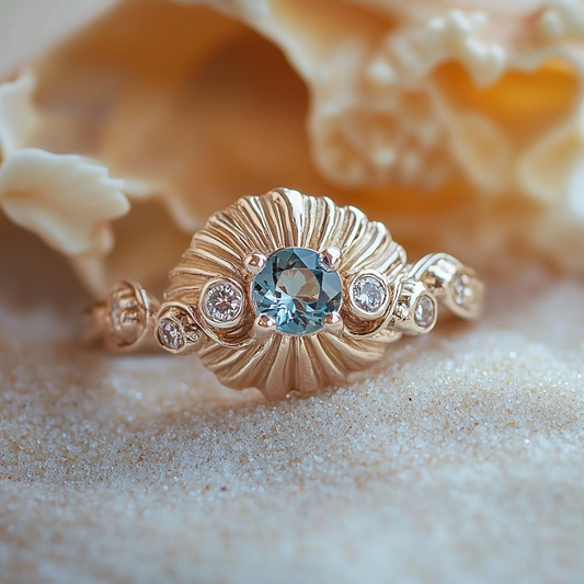 Ocean Shell Inlaid Crystal Ring