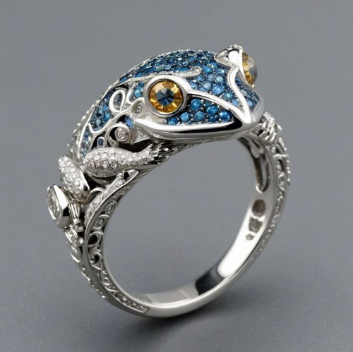 Blue Crystalline Frog Ring