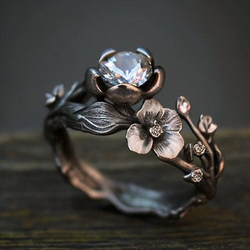 Exotic Crystal Silvered Flower Ring