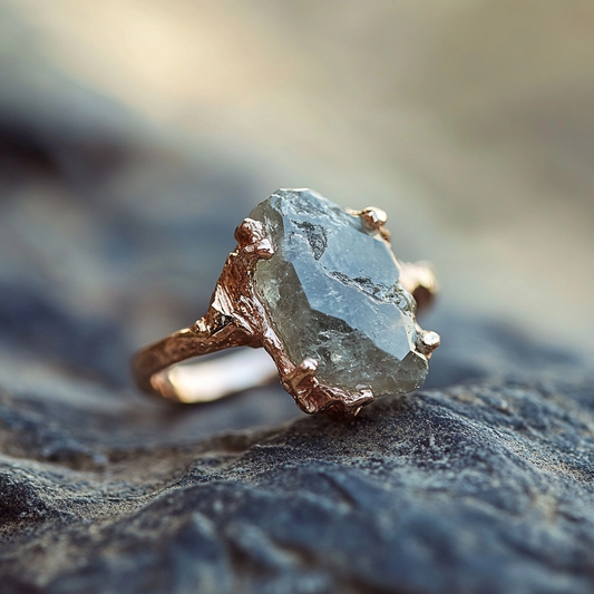 Grey Quarz Gold Forged Ring
