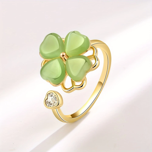 Adjustable Green Flower Zirconia Gold Ring