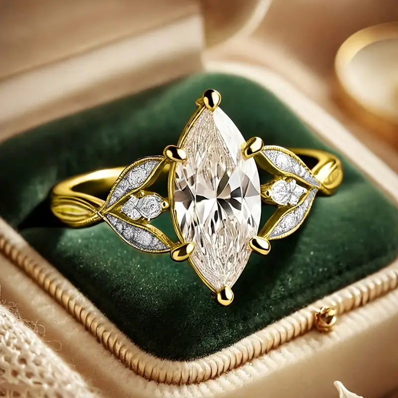 White Oval Gold Crystal Ring