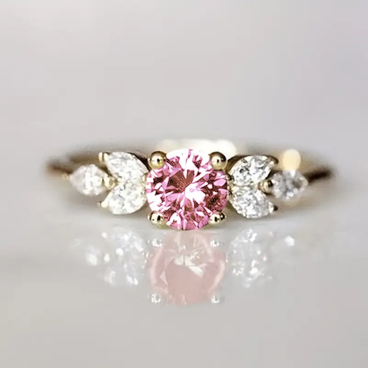 White & Pink Zirconia Gold Ring