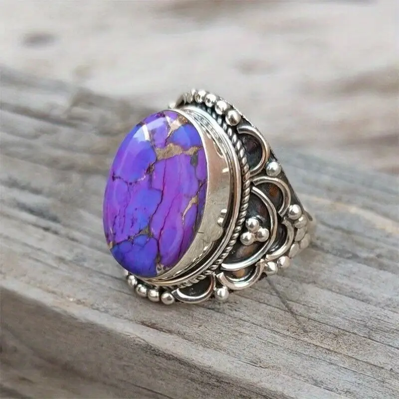 Purple Rounded Stone Silver Ring