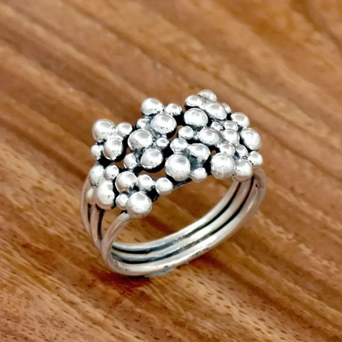 Silvered Layer Beads Ring