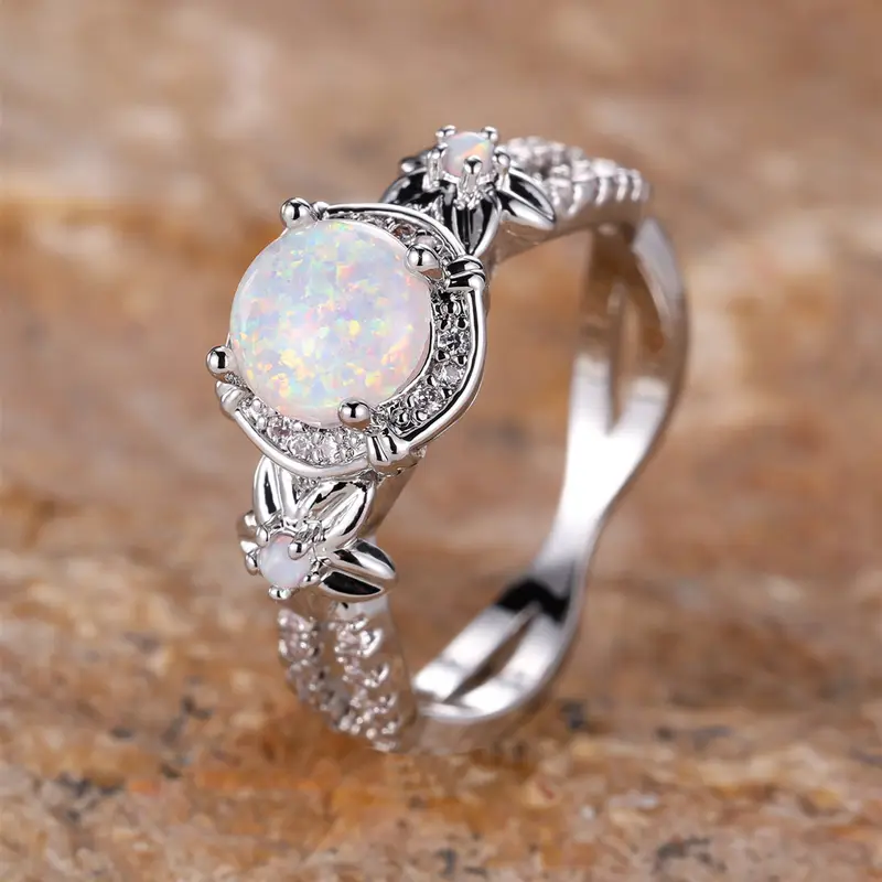 White Opal Rounded Sparkling Ring