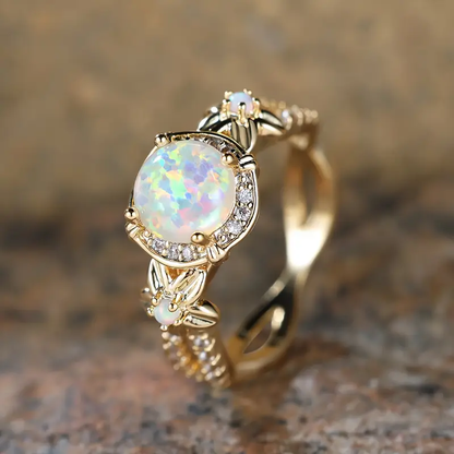 White Opal Rounded Sparkling Ring