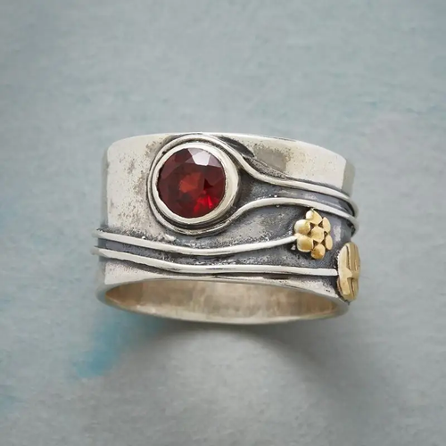 Red Glass Silvered Ring