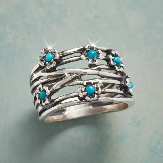 Layer Blue Flower Stone Ring