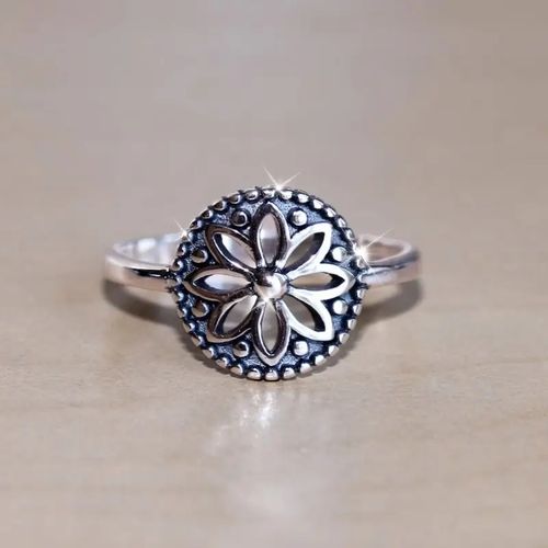 Silver Hollow Flower Seal Ring