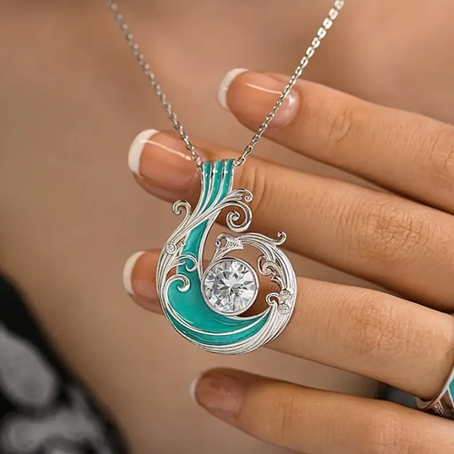 Ocean Blue Enamel Zirconia Necklace