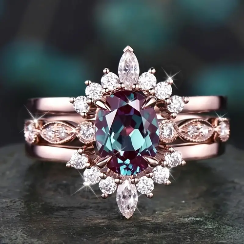 Elegant Colorful Crystal Layered Rose Ring