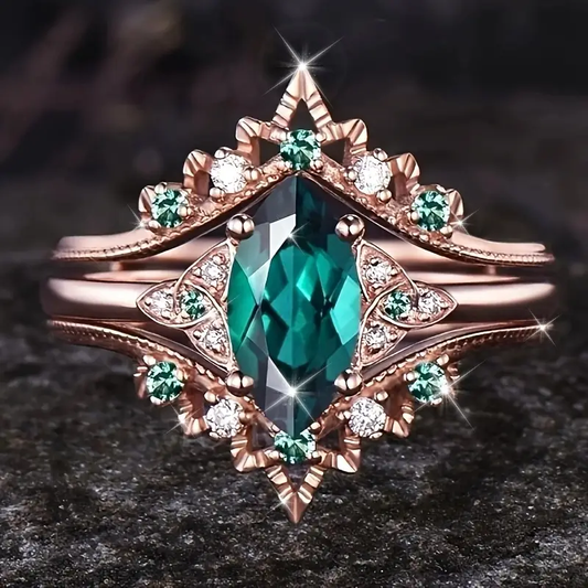 Elegant Green Crystal Layered Rose Ring