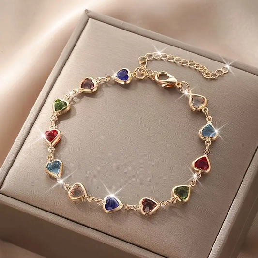 Colorful Heart Gold Bracelet
