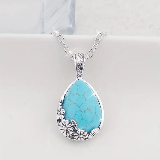 Blue Stone Drop Flower Necklace