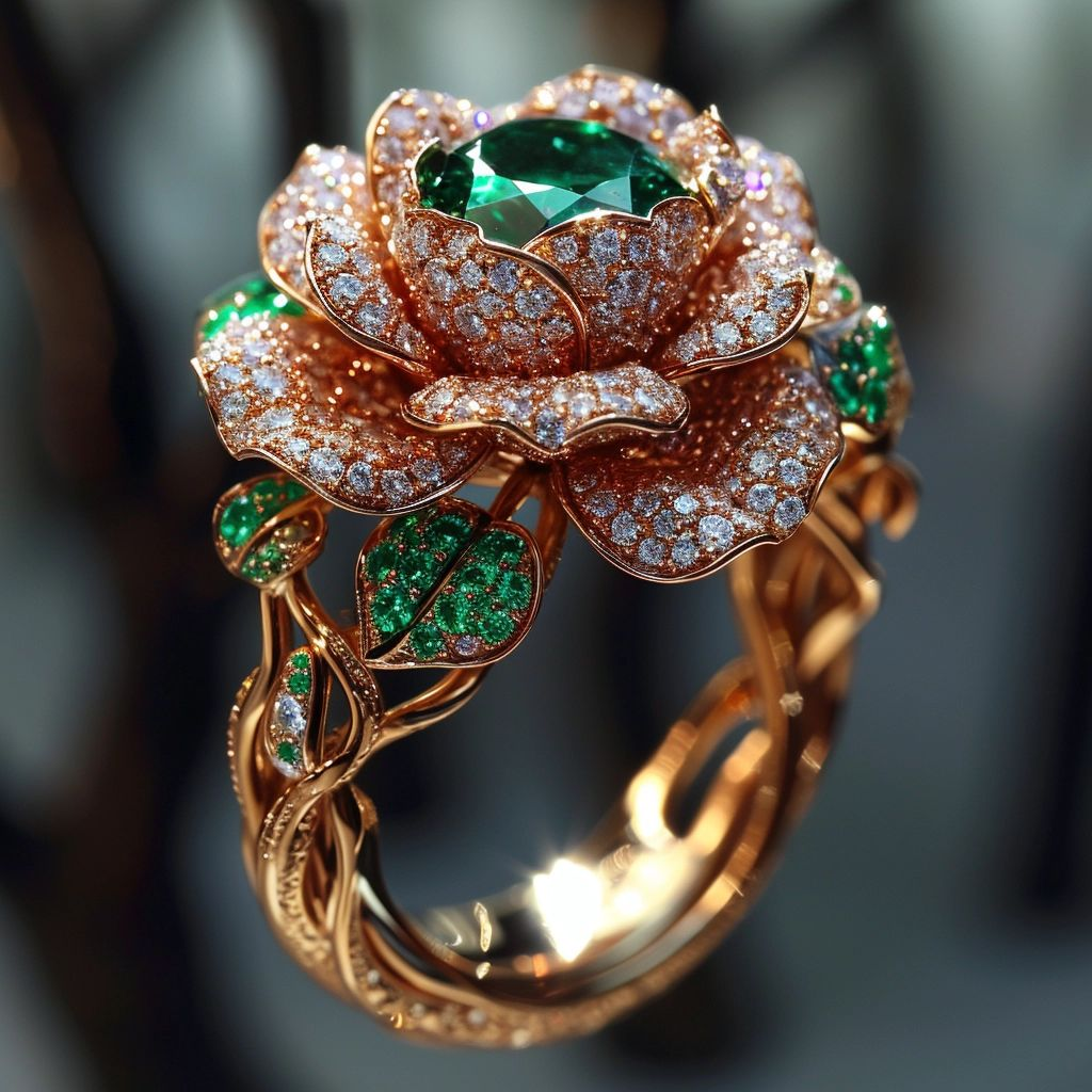 Exotic Green & White Blossom Ring