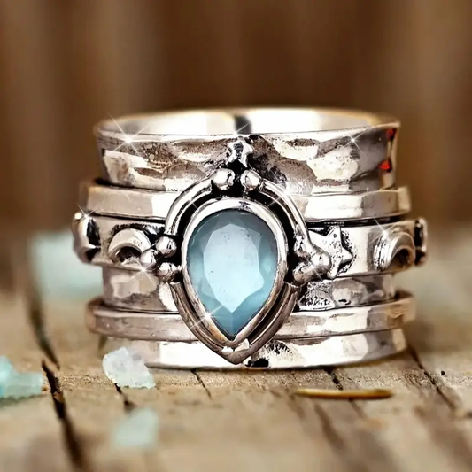 Moonstone Drop Silvered Ring