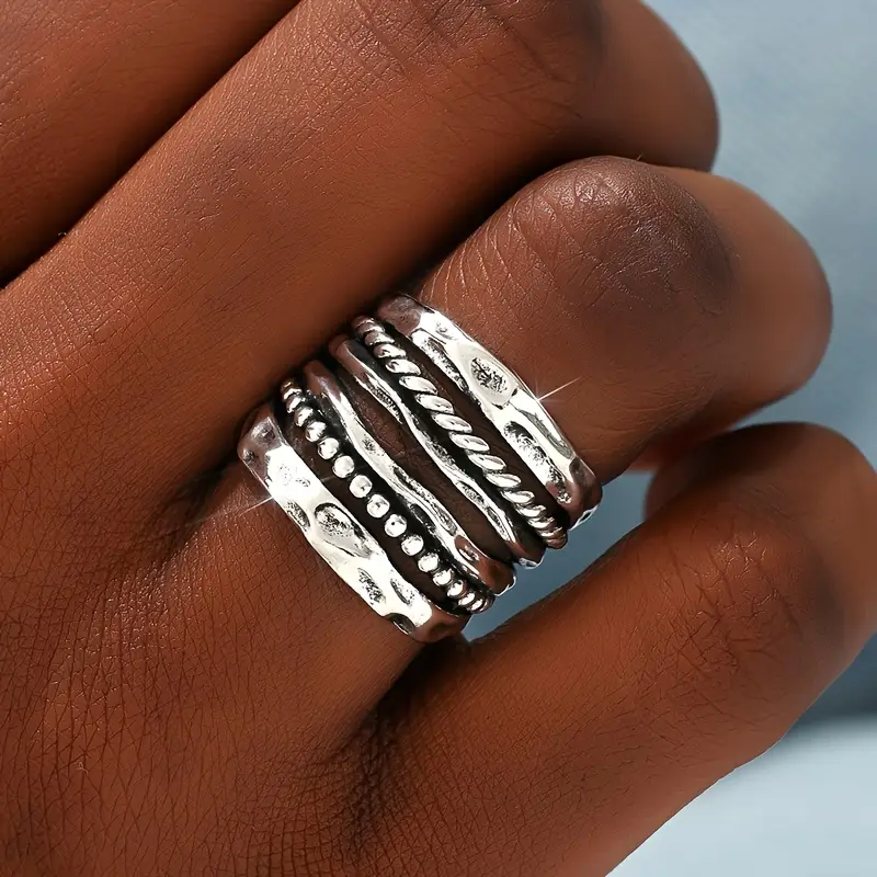 Layered Silvered Beads Ring
