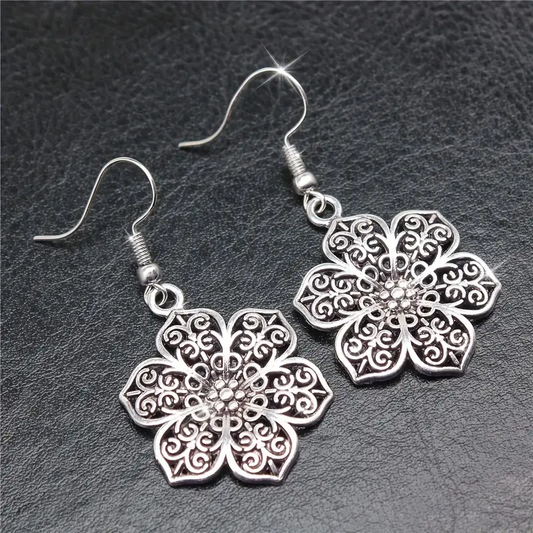 Silvered Mandala Hollow Earrings