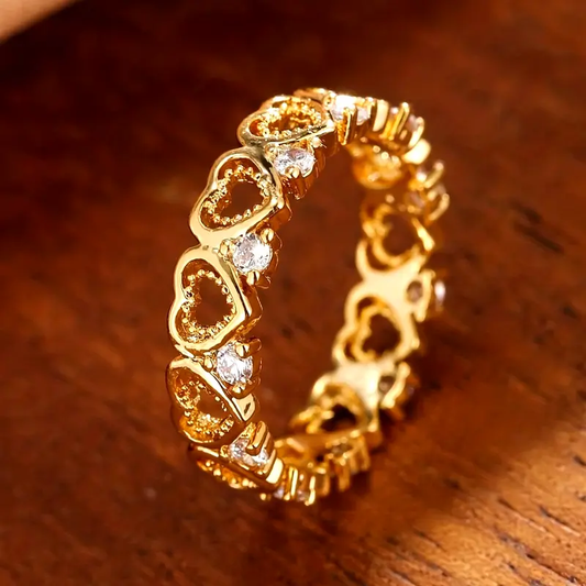 Heart Trail Golden Zirconia Ring