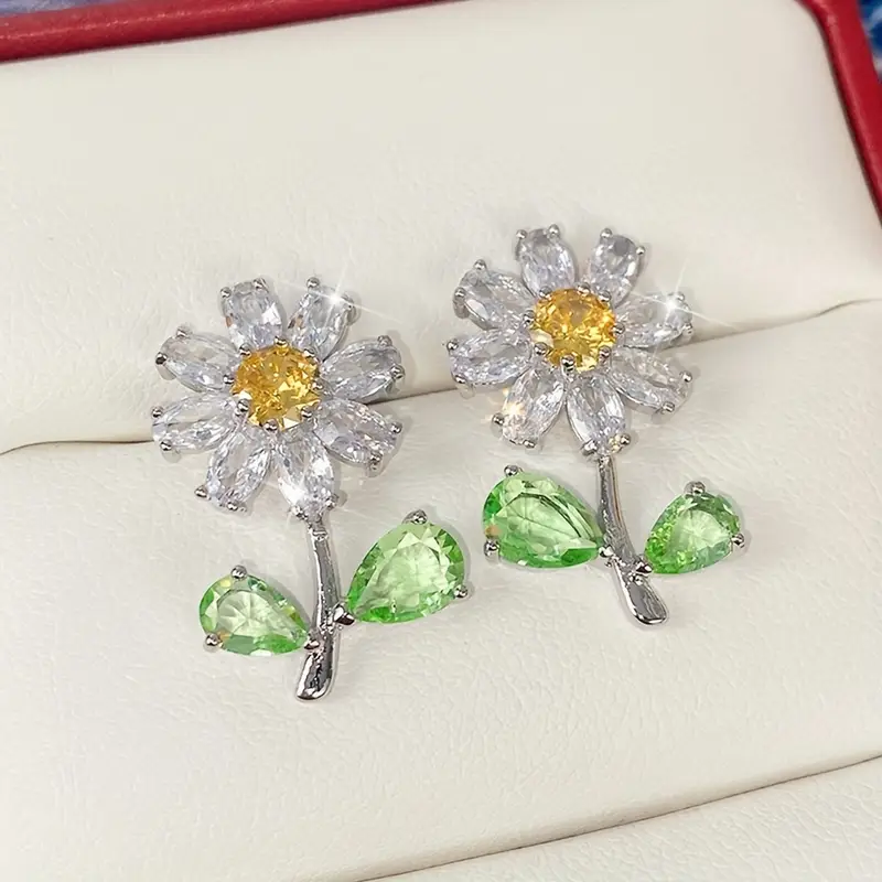 Crystal Flower Silvered Earrings