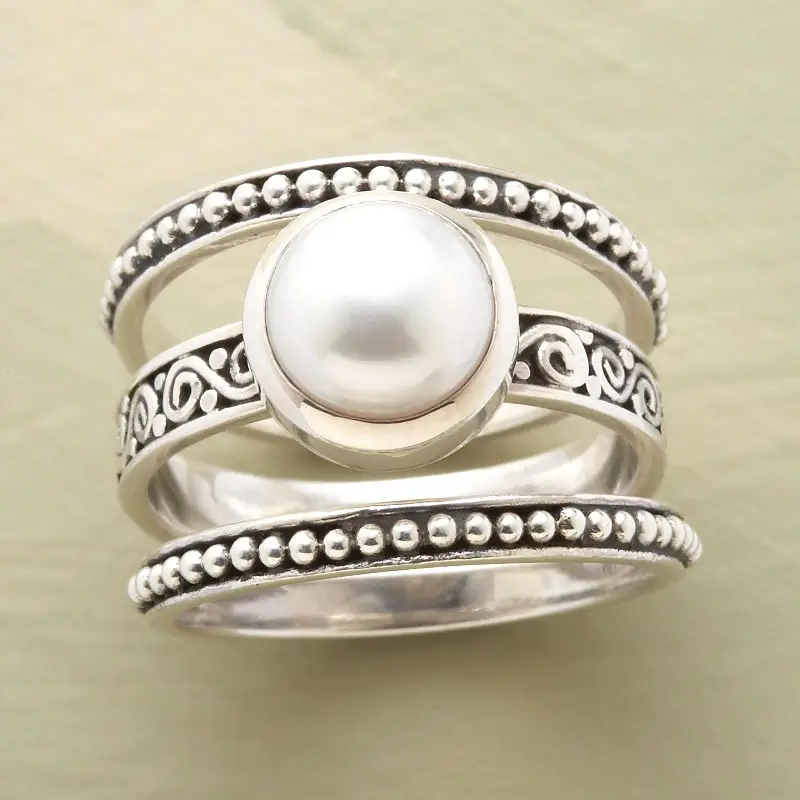 Layered Silvered Pearl Ring