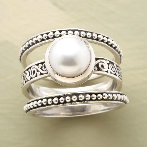 Layered Silvered Pearl Ring