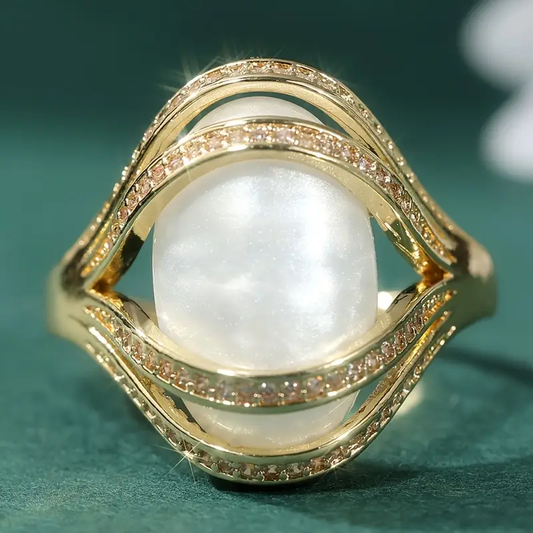 Bright White Opal Gold Ring