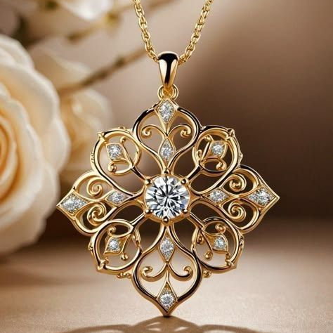 Exotic Mandala Crystal Gold Necklace