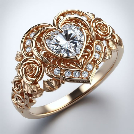 Exotic Crystal Heart Gold Ring