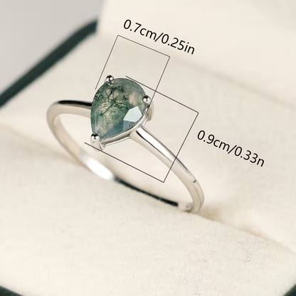 Moss Agate Stone Drop Silver Ring